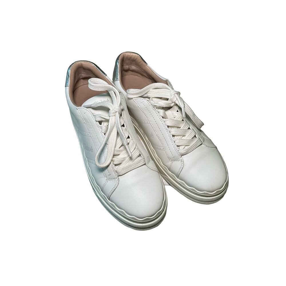 Chloe Lauren Women's White Leather Lace-Up Low Top Athletic Sneaker Shoes EUR 40